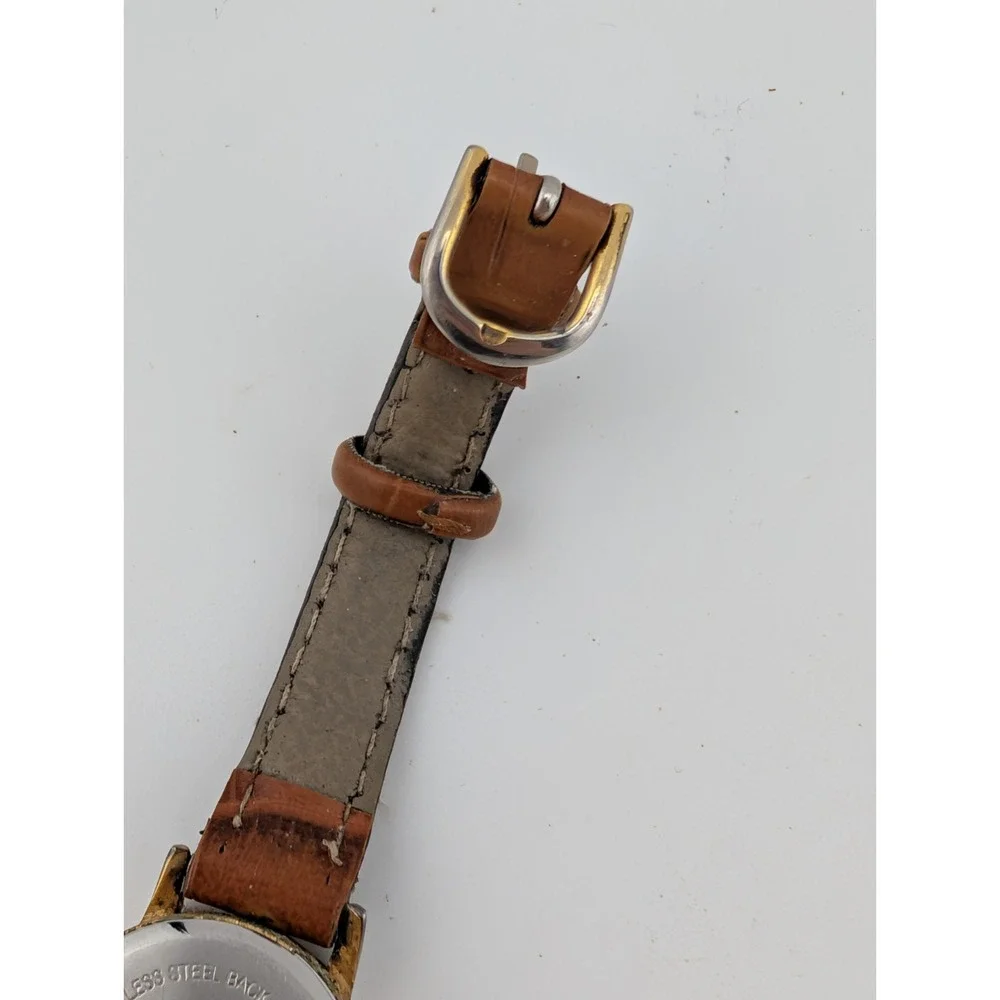Vintage White Stag Women's Watch 25mm Gold Case Leather Band- New Battery